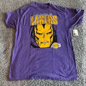 NWT Marvel NBA Los Angeles Lakers Purple Short Sleeve Cotton T-Shirt Iron Man L